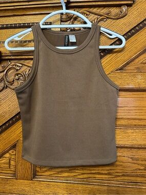 H&M Divided Brown Ribbed High Neck Tank Top Size Medium